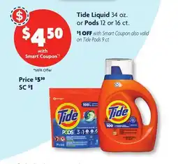 Family Dollar Tide Liquid 34 oz. or Pods 12 or 16 ct offer