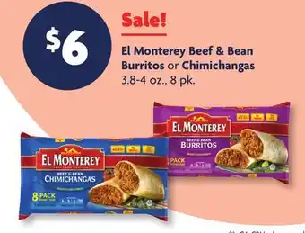 Family Dollar El Monterey Beef & Bean Burritos or Chimichangas offer