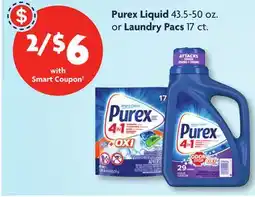 Family Dollar Purex Liquid 43.5-50 oz. or Laundry Pacs 17 ct offer