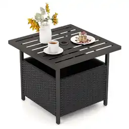 Walmart Costway Rattan Wicker Steel Side Table Outdoor Furniture Deck Garden Patio Pool Black offer