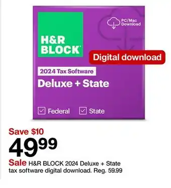 Target H&R BLOCK 2024 Deluxe + State tax software digital download offer