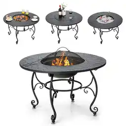 Walmart Costway 35.5'' Patio Fire Pit Dining Table Charcoal Wood Burning W/ Cooking BBQ Grate offer