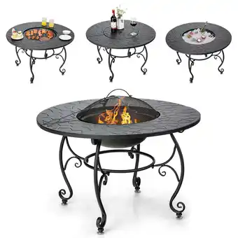 Walmart Costway 35.5'' Patio Fire Pit Dining Table Charcoal Wood Burning W/ Cooking BBQ Grate offer