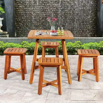 Walmart Gymax 5PCS Wooden Patio Dining Furniture Set Yard Outdoor w/ 4 Square Stools offer