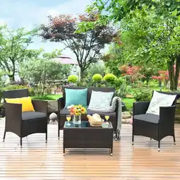 Walmart Costway 4 PCS Outdoor Patio Rattan Furniture Set Table Shelf Sofa W/ Gray Cushions offer