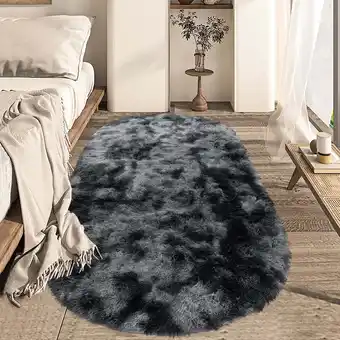 Walmart Yeerswag Fluffy Plush Shaggy Black Area Rug, 2.6’ x 5.3’, Non-Slip offer