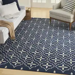 Walmart Nourison Essentials Outdoor Navy Ivory 5' x 7' Area Rug (5x7) offer