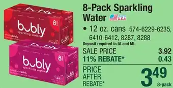 Menards bubly Blackberry Sparkling Water - 8 Pack offer