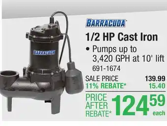 Menards Barracuda 1/2 HP Cast Iron Submersible Sewage Pump offer