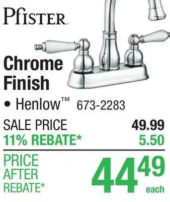 Menards Pfister Henlow Two-Handle 4 Centerset Chrome Bathroom Sink Faucet offer