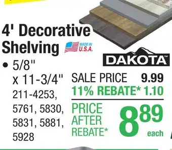 Menards Dakota 11-3/4 x 4' White Prefinished Decorative Shelf offer