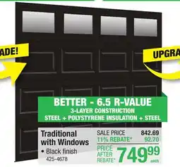 Menards Ideal Door Traditional 9' x 7' Black Insulated Garage Door with Windows (R-Value 6.5) offer