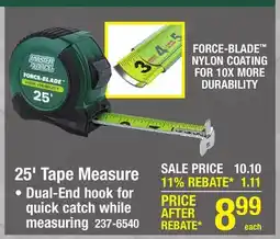 Menards Masterforce Force-Blade 25' Tape Measure offer