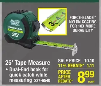 Menards Masterforce Force-Blade 25' Tape Measure offer