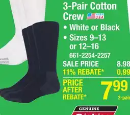 Menards RW Rugged Wear Men's Cotton Crew White Large Work Socks - 3 Pairs offer