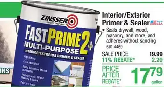 Menards Zinsser FastPrime 2 Plus Interior/Exterior Water-Base Primer & Sealer - 1 gal offer