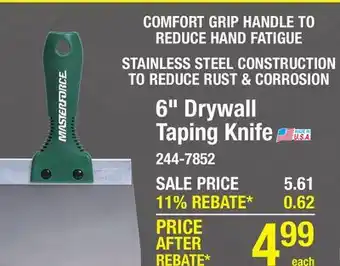 Menards Masterforce 6 Stainless Steel Drywall Taping Knife offer