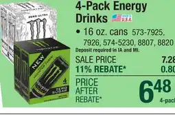 Menards Monster Energy Energy Drink - 4 Pack offer