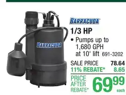 Menards Barracuda 1/3 HP Thermoplastic Submersible Sump Pump offer