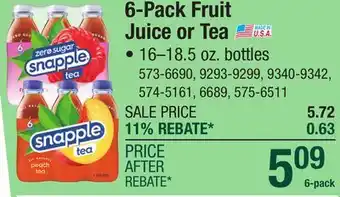 Menards Zero Sugar Snapple Half 'n Half Lemonade and Iced Tea - 6 Pack offer