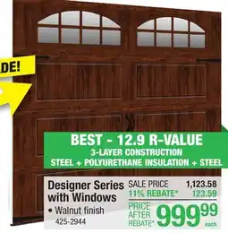 Menards Ideal Door Designer 9' x 7' Oak Walnut Insulated Garage Door with Windows (R-Value 12.9) offer