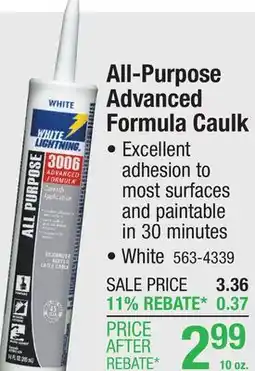 Menards White Lightning 3006 White All-Purpose Advanced Formula Caulk - 10 oz offer