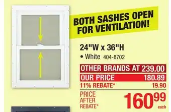 Menards Performax 24W x 36H White Vinyl Double-Hung Window with Nailing Flange and Brickmould offer