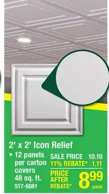 Menards Genesis Designer PVC 2' x 2' White Icon Relief Drop Ceiling Tile offer