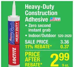 Menards Loctite Power Grab Heavy Duty Construction Adhesive - 9 oz offer