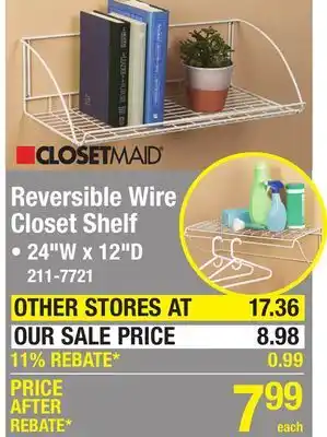 Menards ClosetMaid 24W x 12D White Reversible Wire Closet Shelf offer