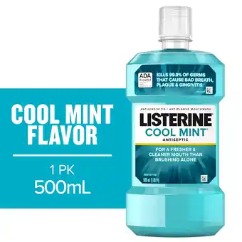 Walmart Listerine Cool Mint Antiseptic Mouthwash, Bad Breath & Plaque Oral Care, 500 mL offer