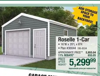 Menards Roselle 1-Car Garage 16' x 20' x 8' Material List offer