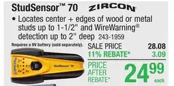 Menards Zircon StudSensor 70 LED Stud Finder offer