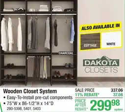 Menards Dakota Closets 75W x 86-1/2H x 14D Charcoal Wooden Closet System offer