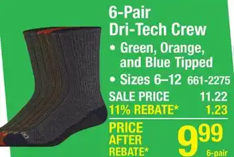 Menards Genuine Dickies Men's Dri-Tech Crew Tipped 6-12 Work Socks - 6 Pairs offer