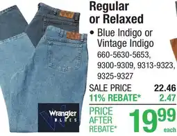 Menards Wrangler Blues 32 x 30 Blue Indigo Men's Regular/Classic Fit Denim Jeans offer