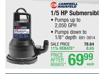 Menards Campbell Hausfeld 1/5 HP Sub Utility Pump offer