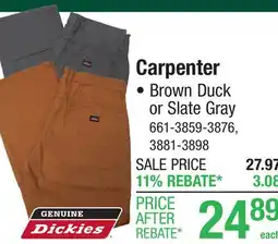 Menards Genuine Dickies 32 x 30 Brown Duck Men's Carpenter Denim Jeans offer