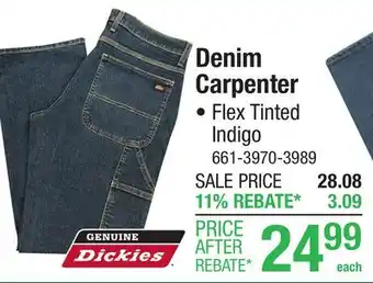 Menards Genuine Dickies 32 x 30 Flex Tinted Indigo Men's Flex Carpenter Denim Jeans offer