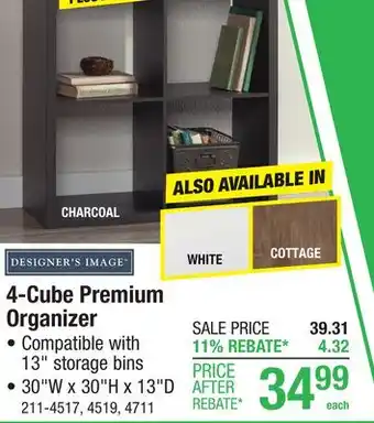 Menards Designer's Image 30W x 30H Cottage 4-Cube Premium Organizer offer