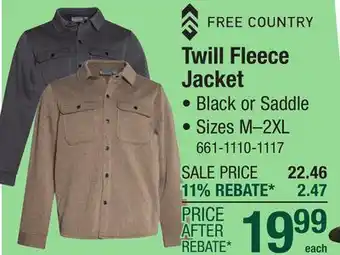 Menards Free Country Men's Black Fleece Twill Jacket - Medium offer