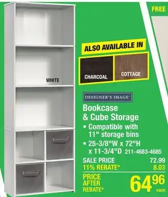 Menards Designer's Image 25-3/8W x 72H x 11-3/4D White Premium Bookcase And Cube Storage offer