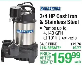 Menards Barracuda 3/4 HP Cast Iron and Stainless Steel Submersible Sump/Effluent Pump offer