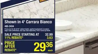 Menards CustomCraft Countertops Pre-Cut 4' Carrara Bianco Laminate Countertop offer