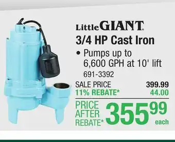 Menards Little Giant 3/4 HP Cast Iron Sewage Pump offer