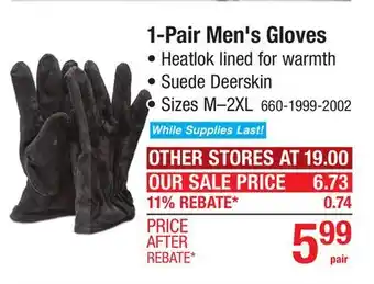 Menards Men's Black Suede Deerskin Gloves - Medium offer