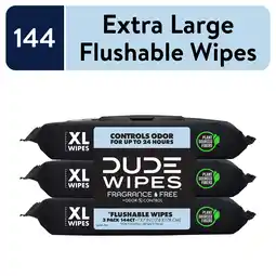 Walmart DUDE Wipes Fragrance Free Plus Odor Control, XL Wet Wipes, 48 Count, 3 Pack offer