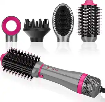 Walmart IG INGLAM Hair Dryer Brush & Styler Volumizer Hot Air Brush with 4 Styling Heads, Gray offer