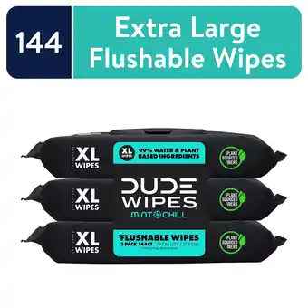 Walmart Dude Wipes Extra Large Mint Chill Flushable Wipes 3 - 48 Wipe Packs offer