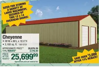 Menards Cheyenne Post Frame Building 36'W x 88'L x 16' 4H Material List offer